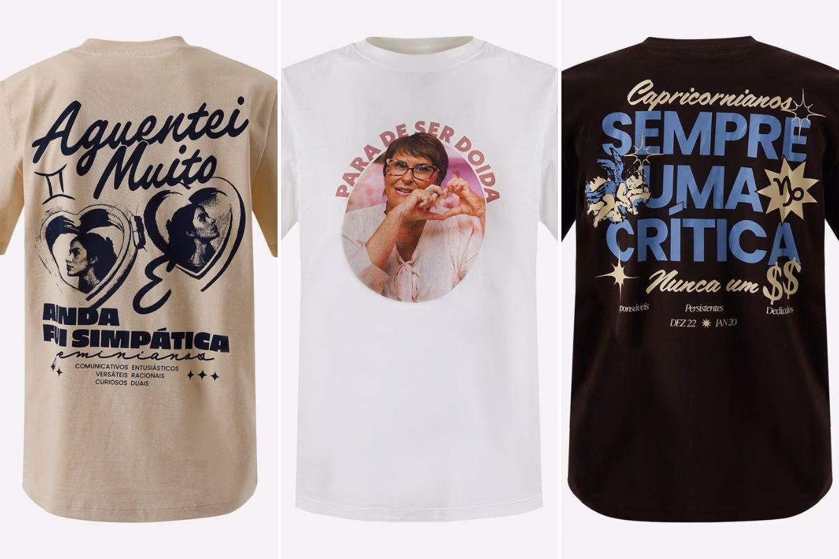 As camisetas são vendidas com preços que variam de R$ 69,99 a R$ 79,99