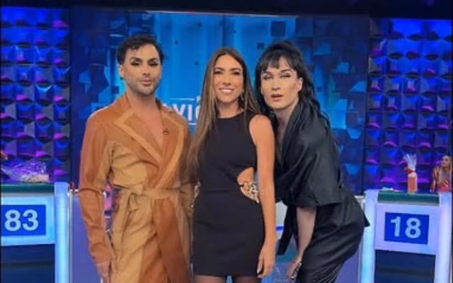 Agustin com Patrícia Abravanel em gravação de programa do SBT