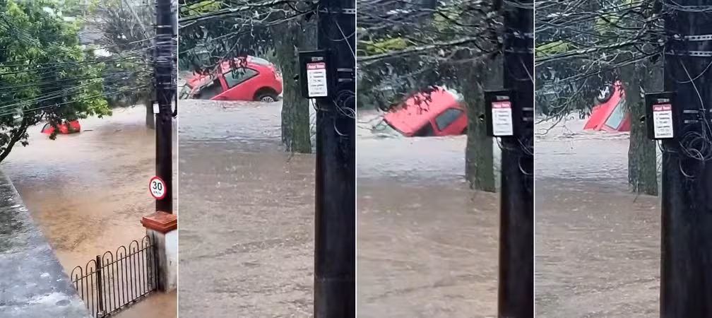 Carro é engolido em rio de Petrópolis