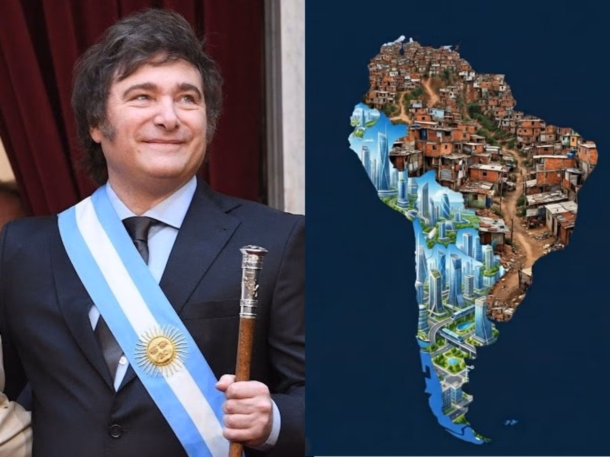 Javier Milei compartilha imagem em suas redes sociais classificando países com governo de esquerda a conglomerados urbanos como favelas 