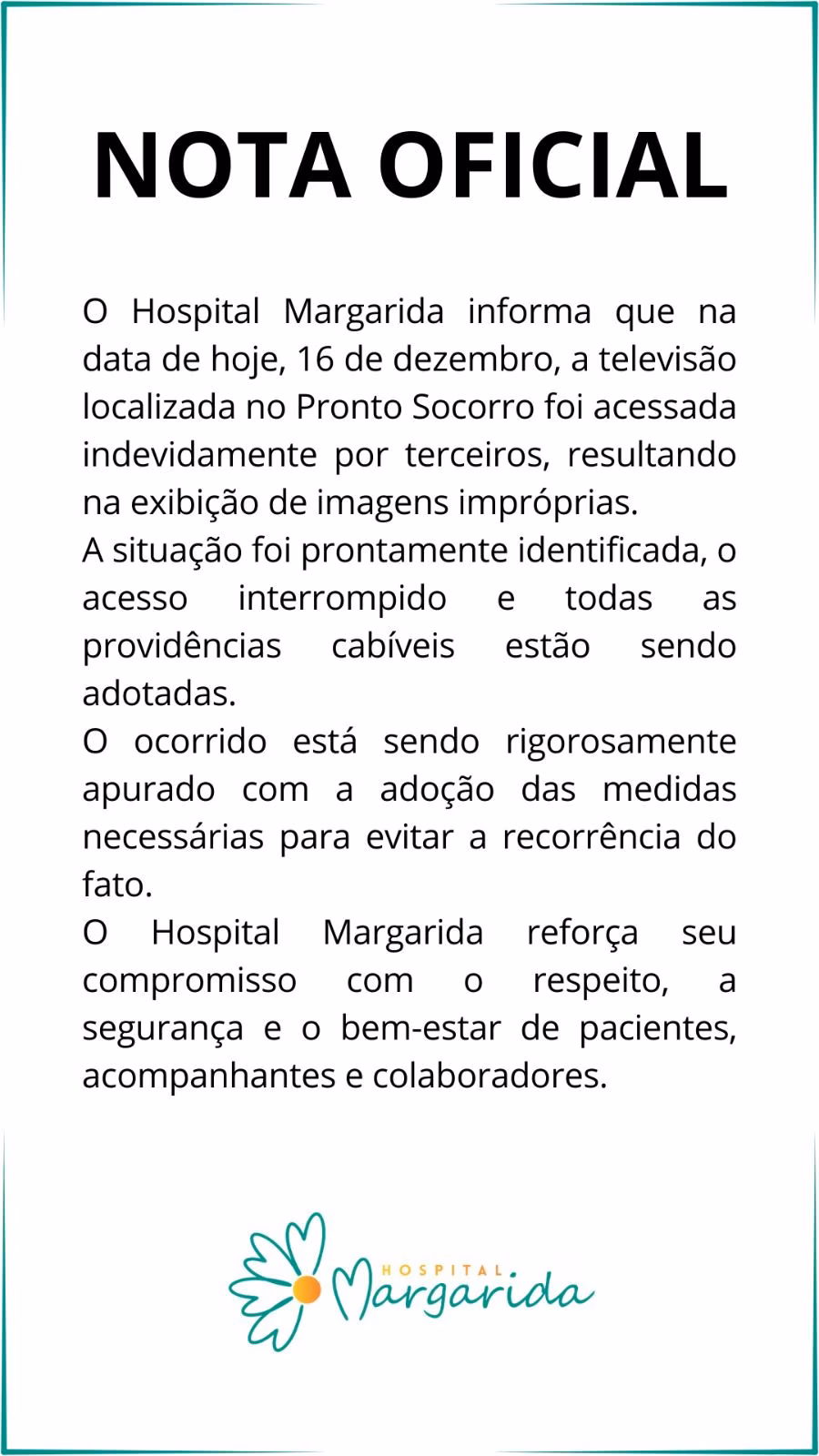 Nota Oficial do Hospital
