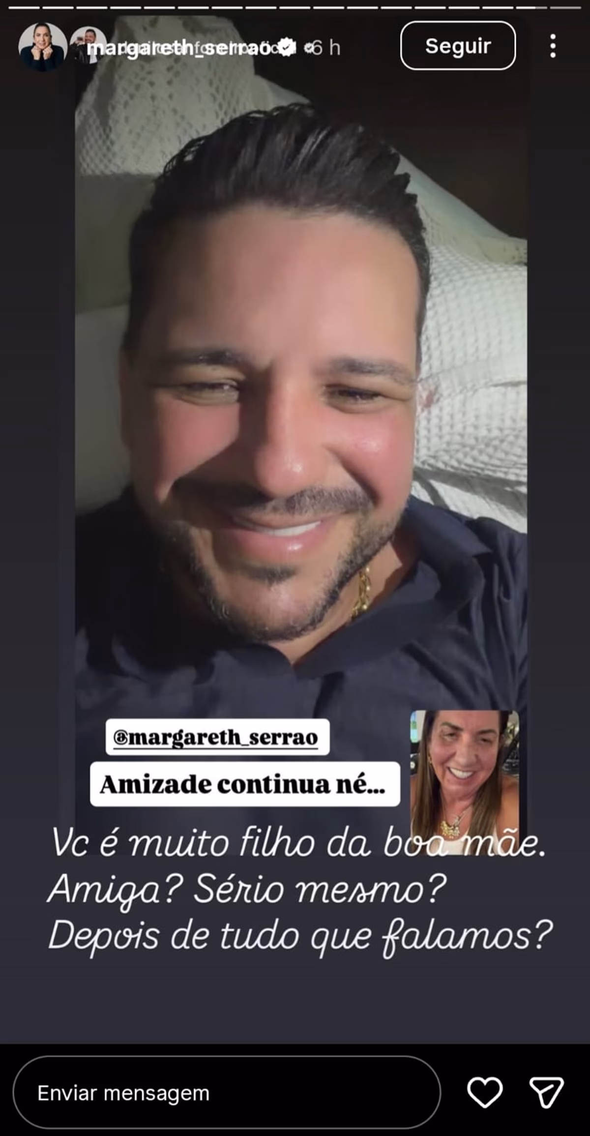 Margareth Serrão se irritou com Danilo Nascimento e soltou o verbo nos stories do Instagram, na madrugada desta segunda-feira (5/1)