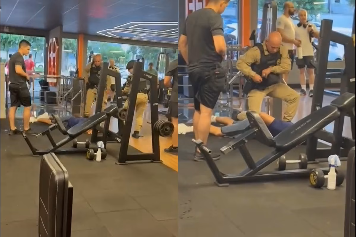 Criminoso esfaqueou a vítima dentro da academia, após discussão no estacionamento. O homem foi preso em flagrante