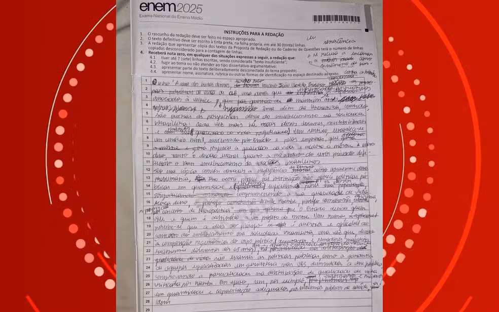 Baiano tirou nota mil na redação do Enem