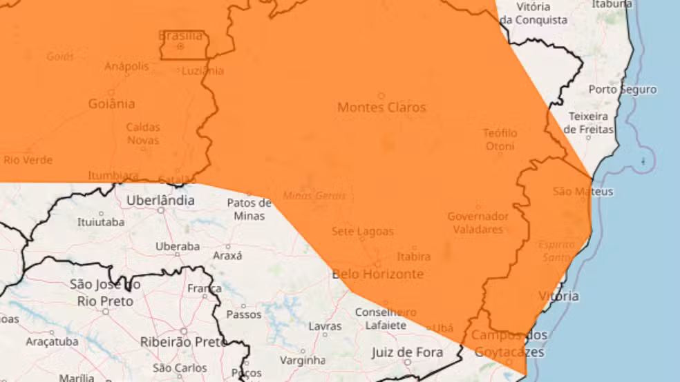 Aviso laranja de chuva intensa atinge BH e outras 506 cidades de MG até quarta-feira (21)