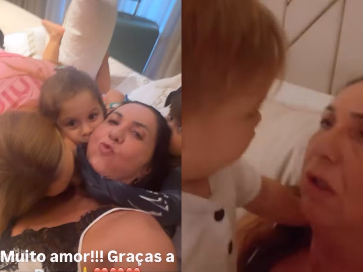 A veterana posou com os filhos de Virginia Fonseca. 