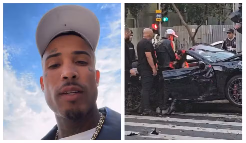 Influencer Gato Preto grava vídeo após acidente na Av. Brigadeiro Faria Lima, na Zona Sul de São Paulo