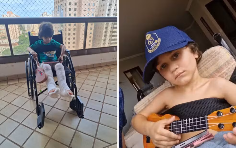 O menino Brenno Fernandes Girdziauckas, de 4 anos, que sobreviveu a queda do 10º andar de um prédio no Centro de Ribeirão Preto (SP), recebeu alta do hospital