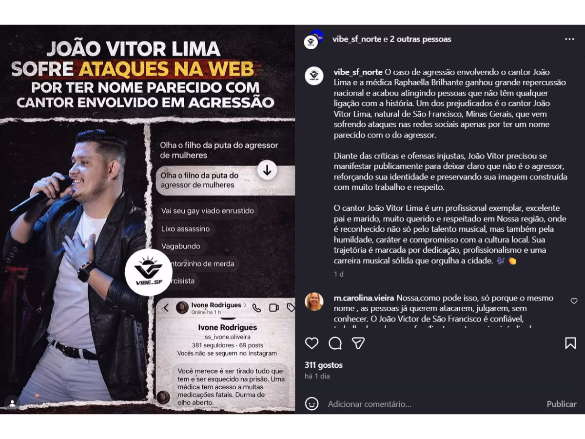 Artista precisou mudar o nome da biografia do Instagram para reforçar que não é o cantor preso por violência doméstica