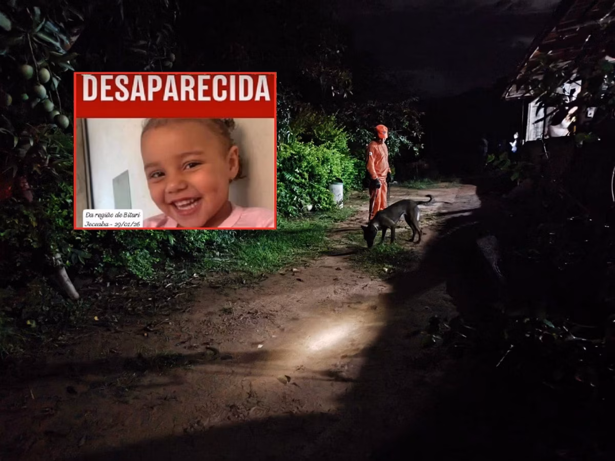 A pequena Alice está desaparecida na zona rural de Jeceaba