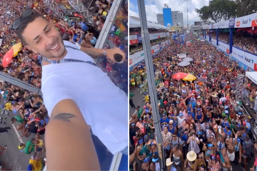 Convidado de um dos trios do Galo da Madrugada, Carlinhos Maia subiu ao caminhão e falou com o público durante o desfile