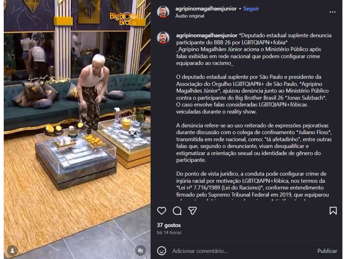 Agripino Magalhães Júnior acionou o Ministério Público após falas que podem configurar crime equiparado ao racismo