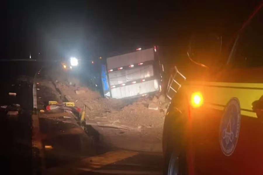 Segundo o Corpo de Bombeiros, os animais ficaram espalhados na pista após o acidente e um deles foi atropelado por outro caminhão