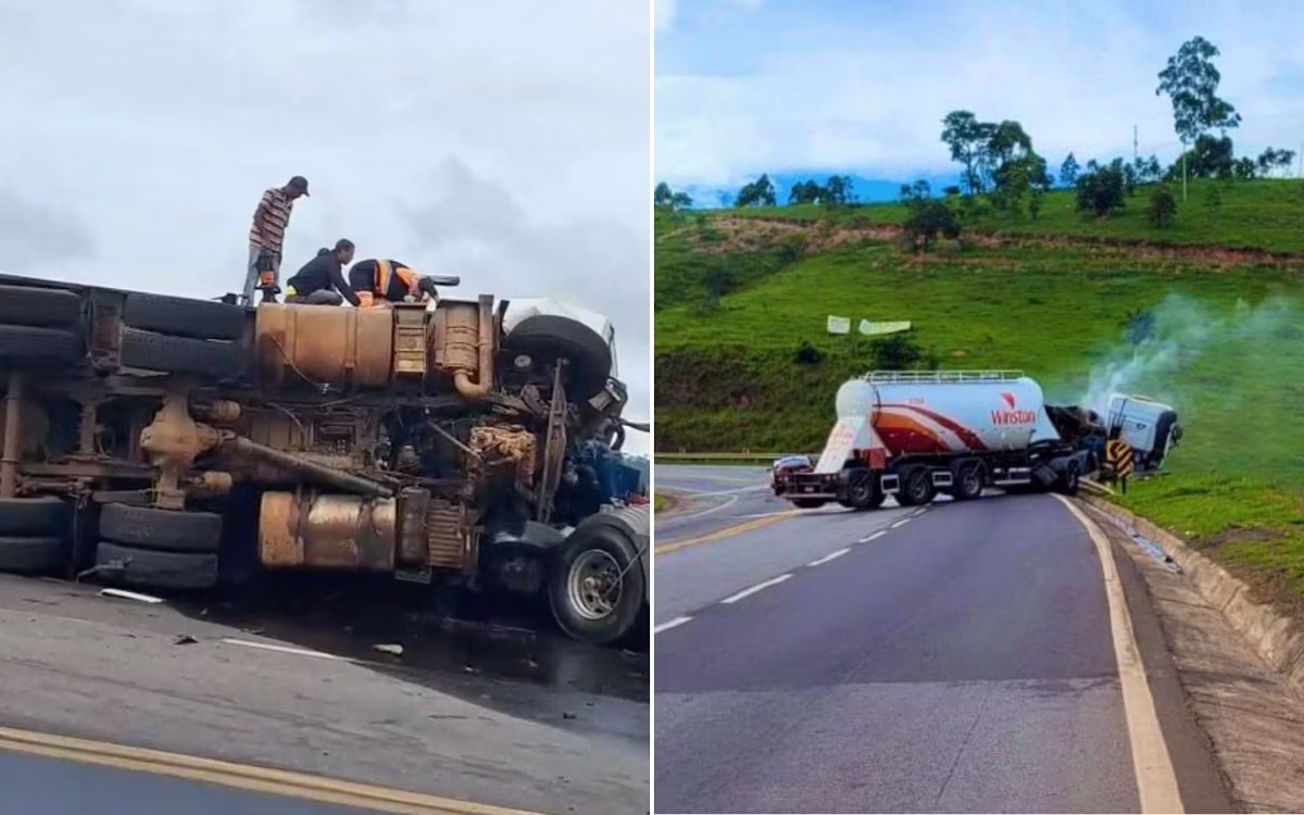 Batida entre caminhões na BR-381, em João Monlevade