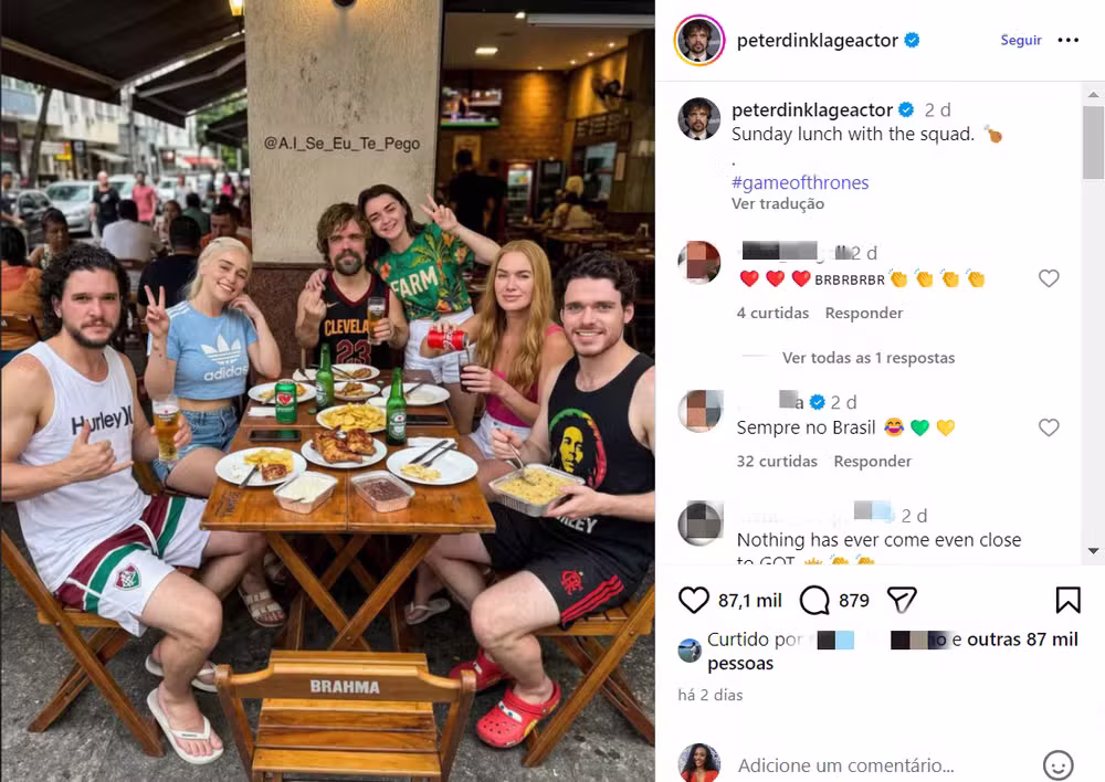 Ator que fez Tyrion Lannister usa IA pra curtir o Rio com personagens