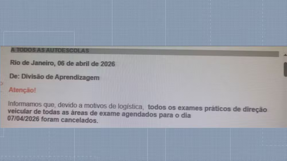 Candidatos recebem e-mail informando o cancelamento das provas práticas de direção no Rio