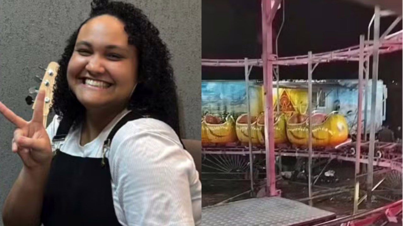 Montagem de fotos com 'minhocão' que causou acidente em Itabirito e vítima, Carolina Beatriz