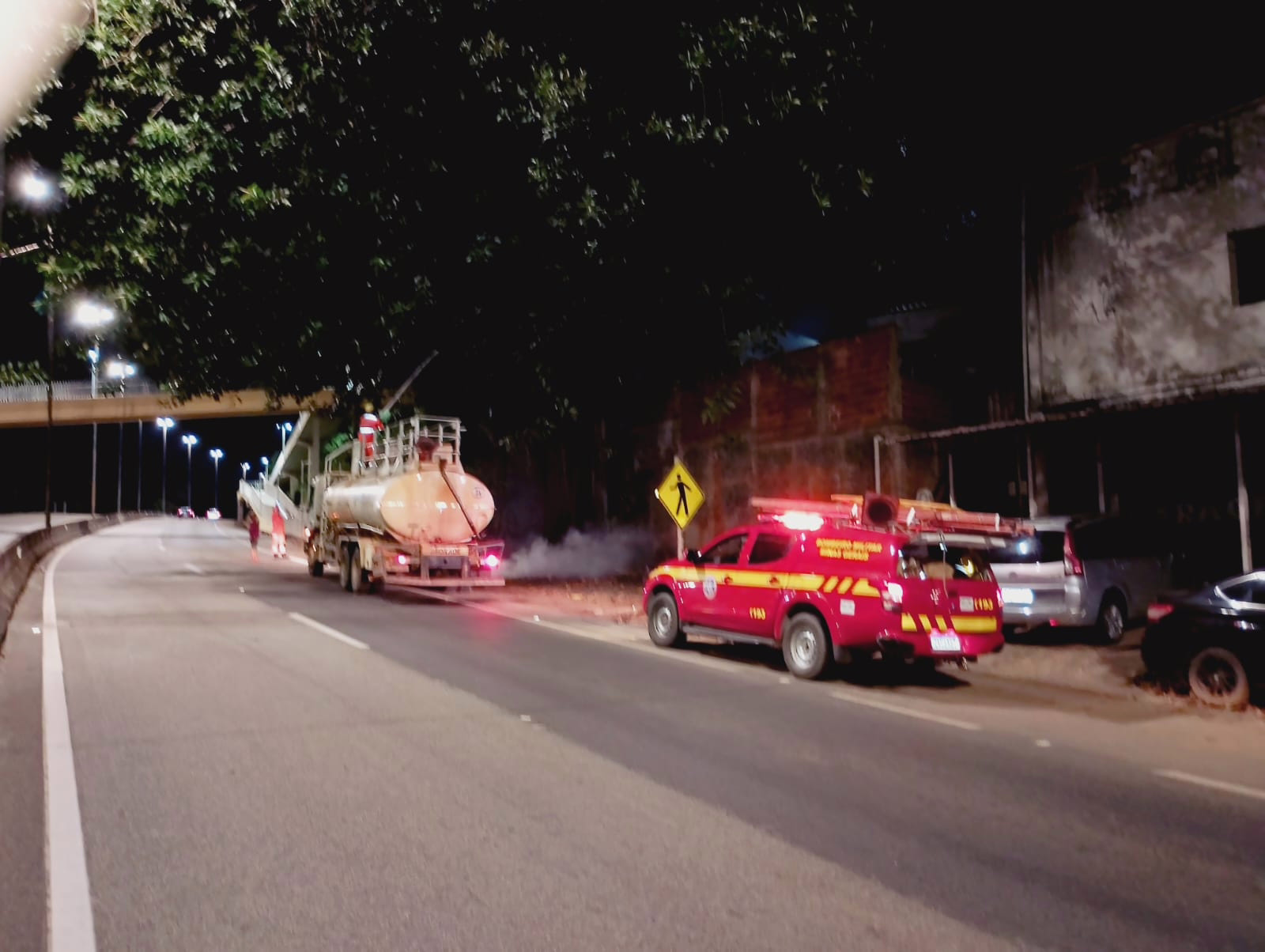 A equipe, coordenada por Fábio, atuou em conjunto com os bombeiros no combate às chamas.