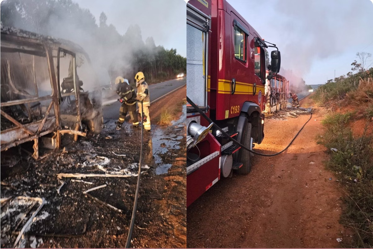 Jogadores voltavam de partida quando perceberam as chamas e deixaram o veículo a tempo.