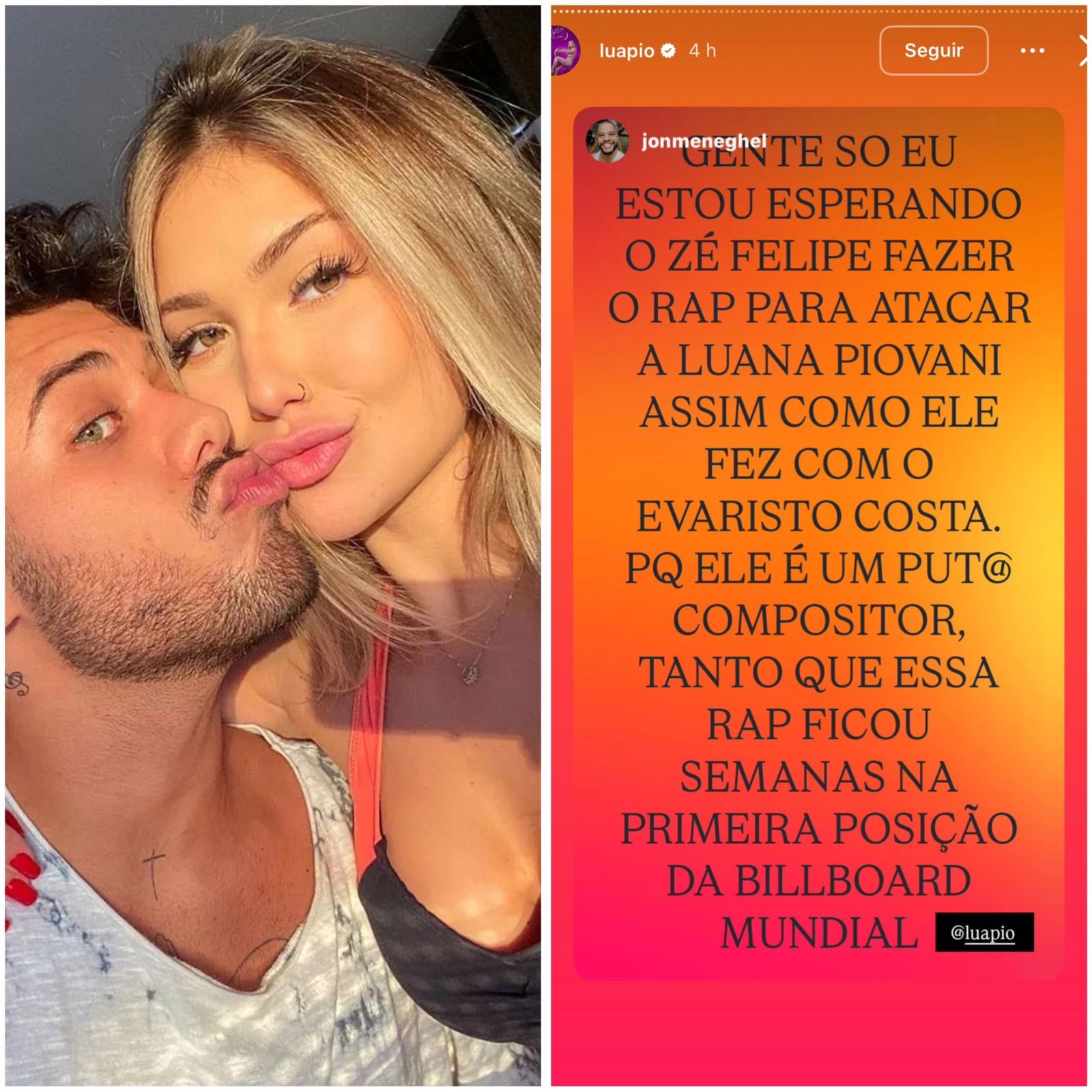 Luana Piovani pede rap para Zé Felipe após polêmica com Virginia (