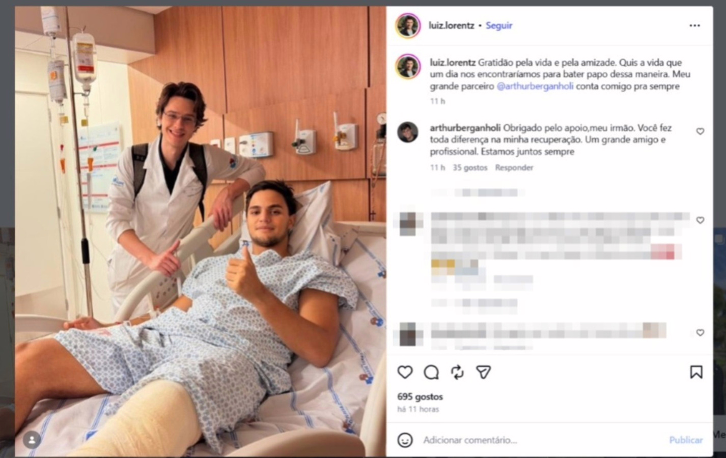 Jovem de 25 anos se recupera em hospital de Belo Horizonte e apareceu ao lado de médico que o acompanha desde o acidente