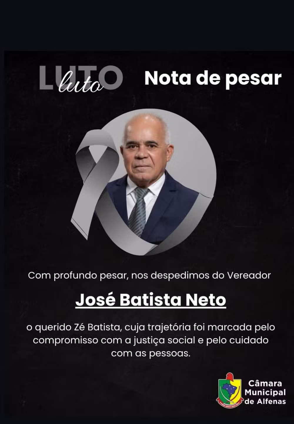 Vereador Zé Batista morre aos 72 anos em Alfenas