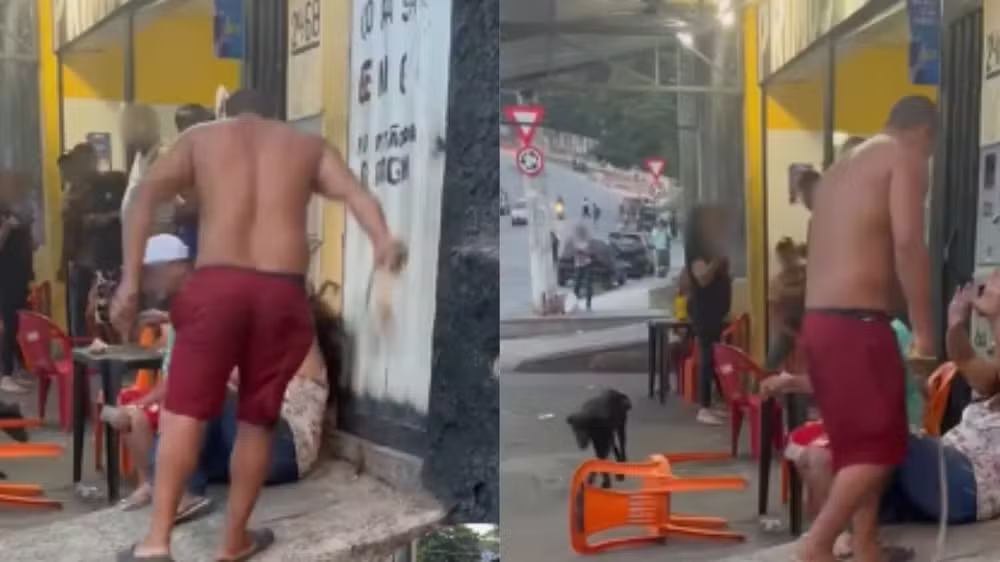 Imagens mostram suspeito agredindo a vítima com um chicote