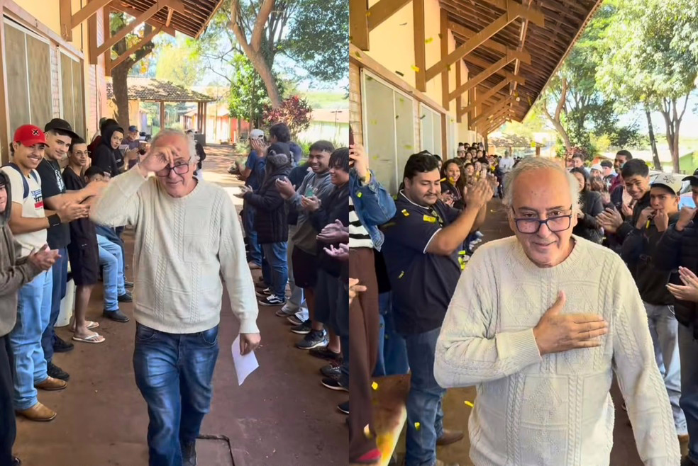 Estudantes e funcionários da Etec recepcionaram o professor com uma salva de palmas ao longo do corredor que ele costumava percorrer todos os dias