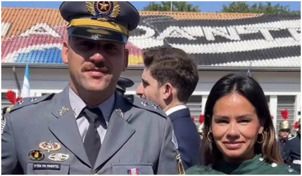 O tenente da Rota Ronickson Pimentel dos Santos ao lado da esposa, Cintia Pimentel