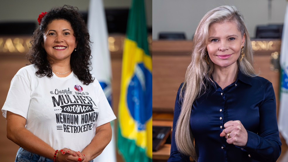 As vereadoras Vanda de Assis (PT) e Delegada Tathiana Guzella (PL)