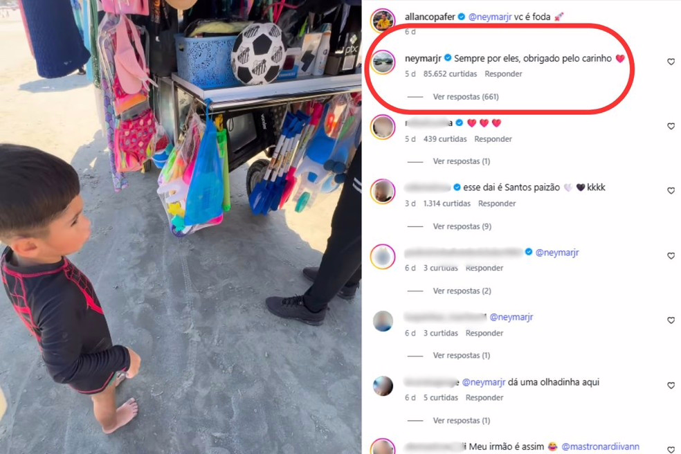 Neymar deixou um comentário na publicação do empresário