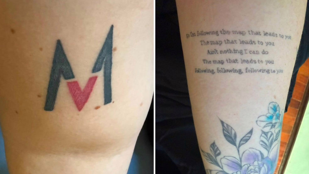 Empresária Isabela Visentin faz tatuagens em homenagem ao Maroon 5 e acompanha show da banda em Rio Preto (SP)
