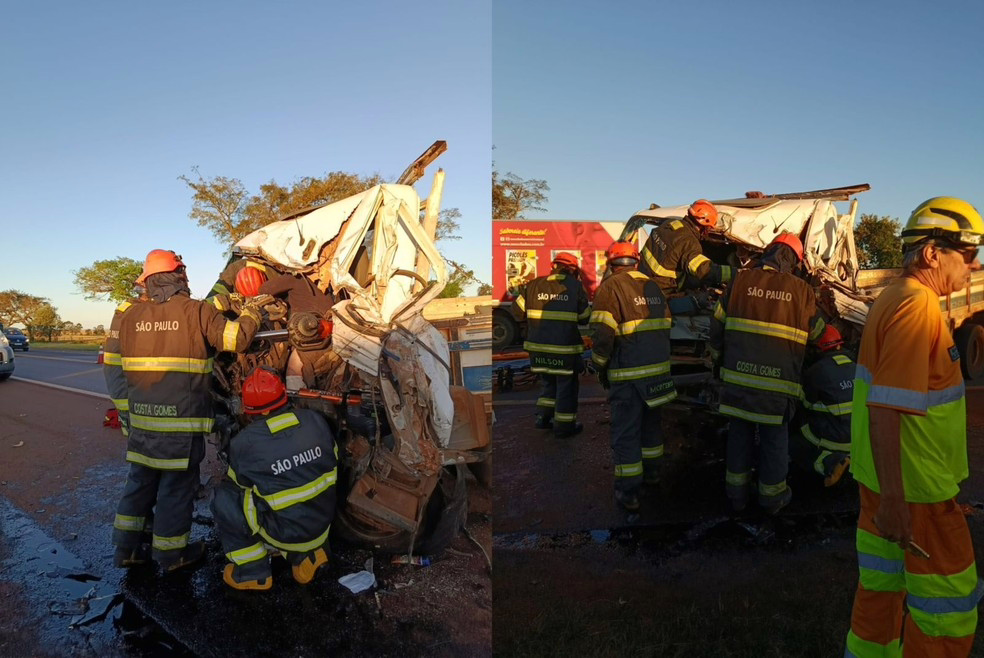 Colisão entre van e caminhão deixa uma pessoa presa nas ferragens em rodovia de Avaré (SP)