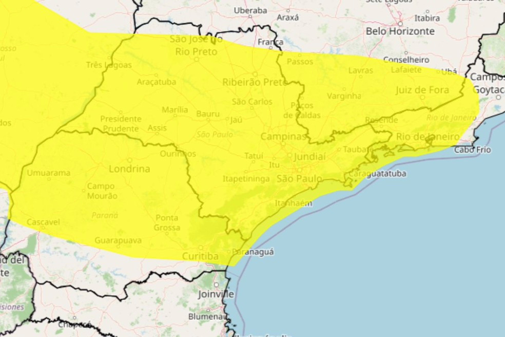 Inmet emite alerta de potencial perigo de tempestades para o Vale e áreas próximas