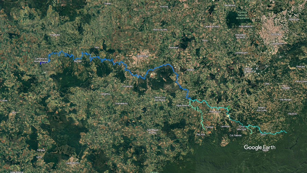 Mapa apresenta o trajeto completo do Rio Itapetininga (SP)