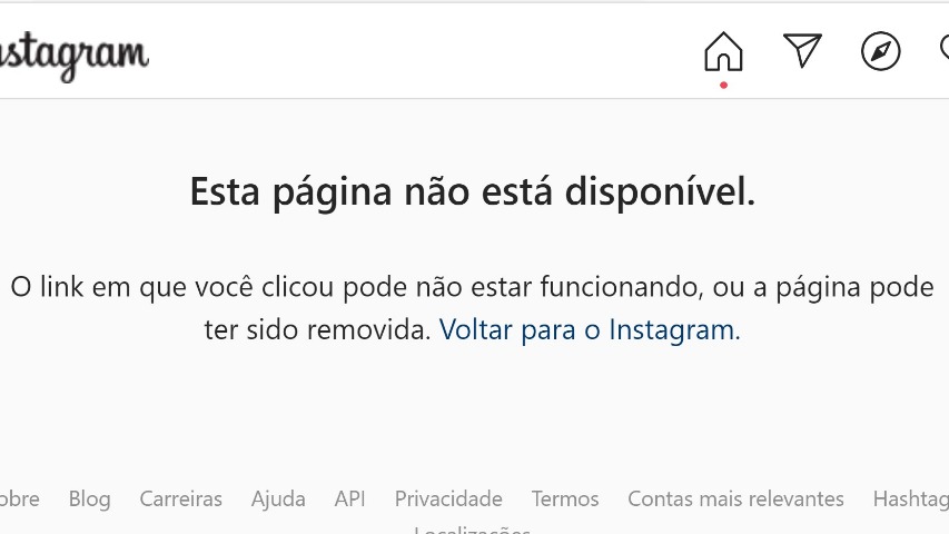 Alerta é exibido ao procurar o usuário @prefeituradeipatinga na rede social. Foto: Reprodução/Instagram