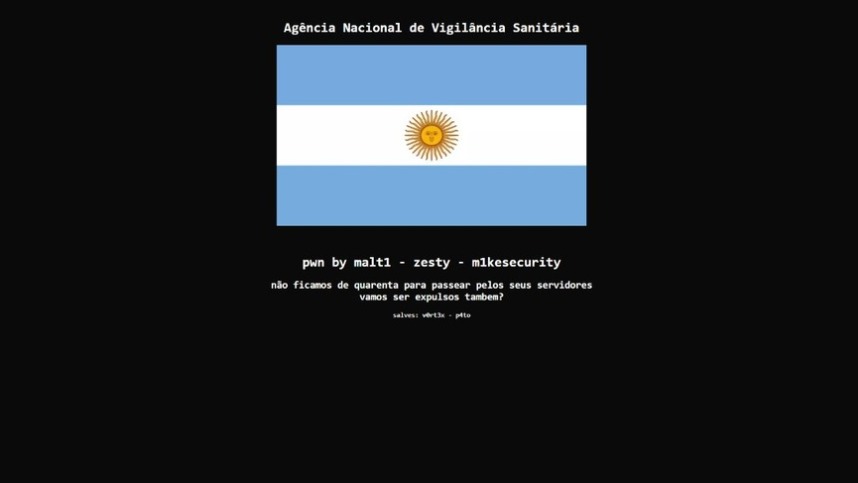 Site da Anvisa é hackeado e substituído por bandeira da Argentina