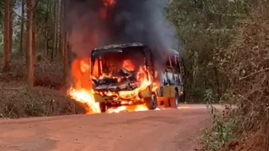 Vídeo: ônibus escolar pega fogo em Coronel Fabriciano