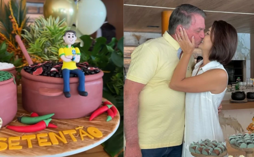 Michelle mostra festa dos 70 anos de Bolsonaro com tema 'Setentão'