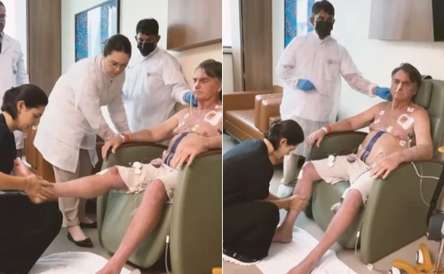 Michelle Bolsonaro aparece cuidando de Jair Bolsonaro no hospital