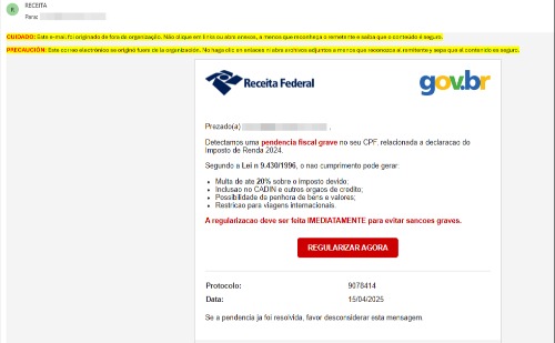 Golpe do e-mail ‘Pendência Fiscal’ usa nome da Receita para roubo de dados