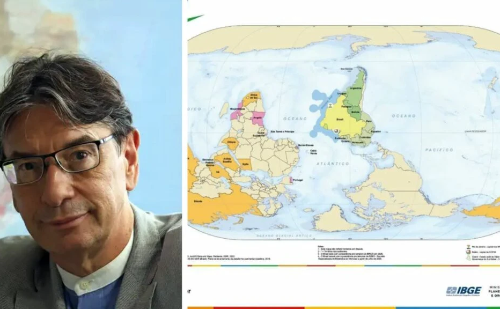 Sindicato do IBGE critica mapa-múndi invertido com Brasil no centro
