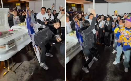 Despedida inusitada: viúva dança e rebola em totem do marido durante funeral