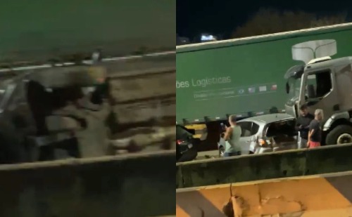 Vídeo: engavetamento na BR-381 deixa feridos e mobiliza equipes de resgate em Ipatinga