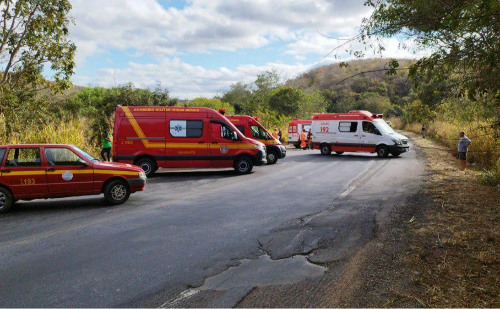 Ônibus com 48 passageiros tomba na BR-251 após carro invadir contramão