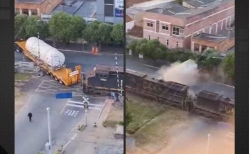 Trem colide com carreta de gás em Paraíba do Sul
