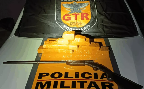 Polícia encontra arma e 8 barras de maconha em ônibus que seguia para a Bahia