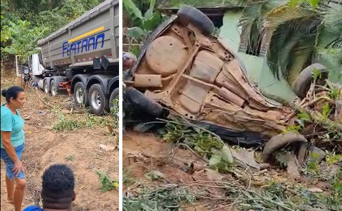 Carreta desgovernada atinge carro e para em ribeirão na MG-232 em Mesquita