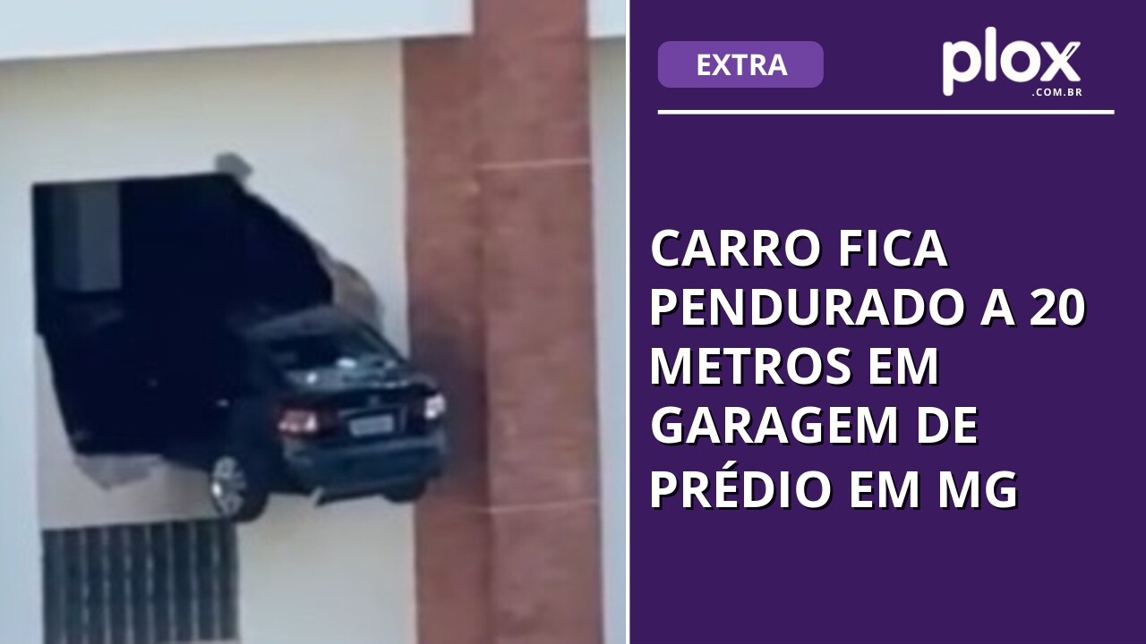 Carro fica pendurado a 20 metros em garagem de prédio em MG