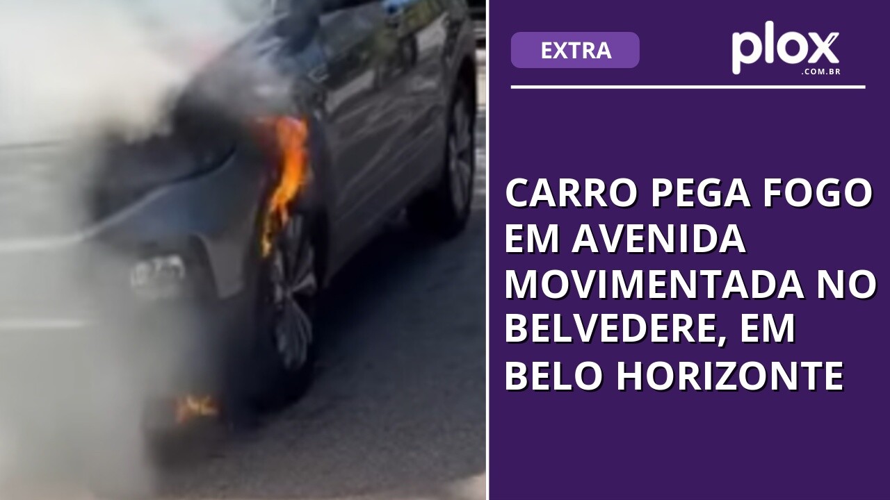 Carro pega fogo em avenida movimentada no Belvedere, em Belo Horizonte